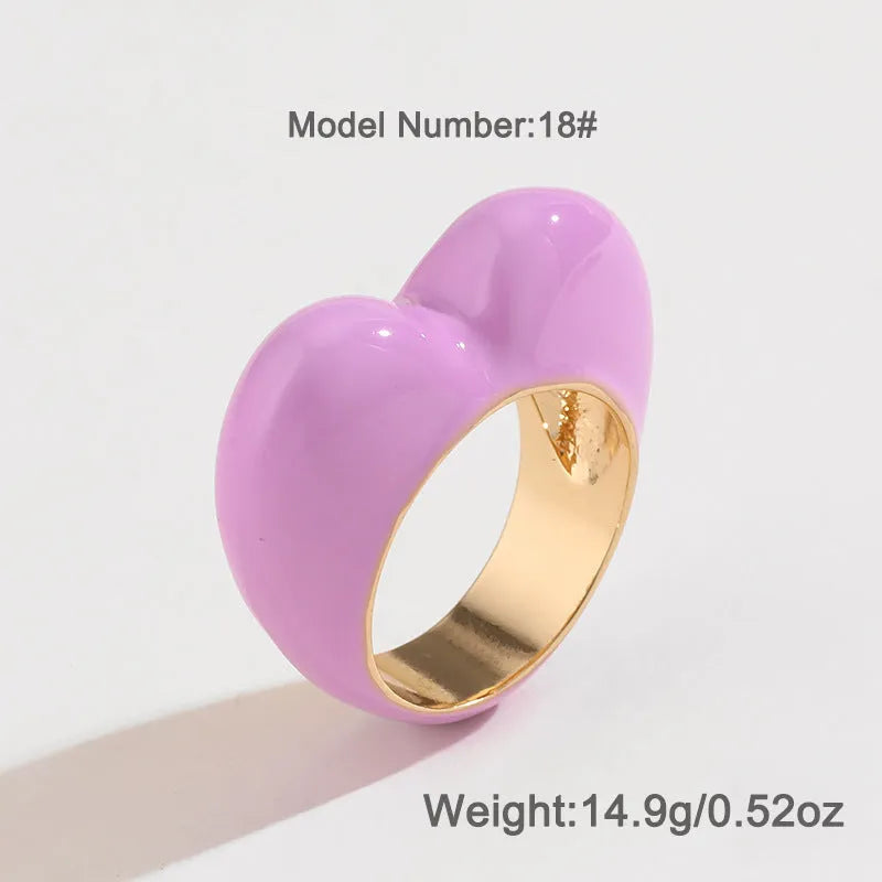Colourful 3D enamel heart ring in zinc alloy with romantic design elements