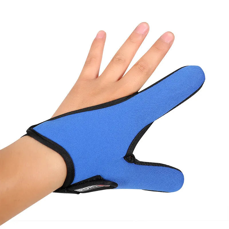 Two-finger fishing glove showing diving cloth back and microfiber palm for right or left hand