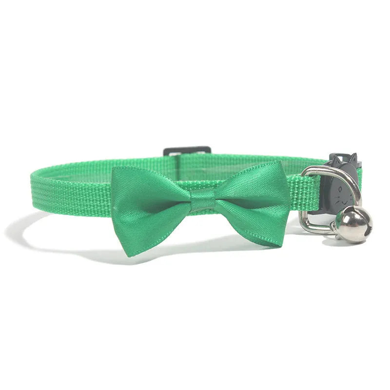 Striped adjustable nylon cat collar with bell in multiple bright colour options