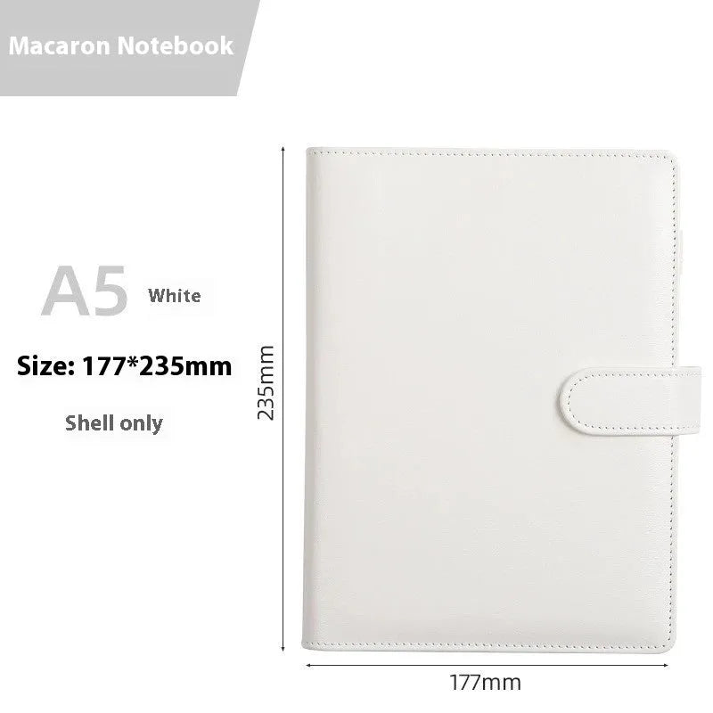 A5 PU leather loose-leaf binder shell with zipper closure shown in various colours.