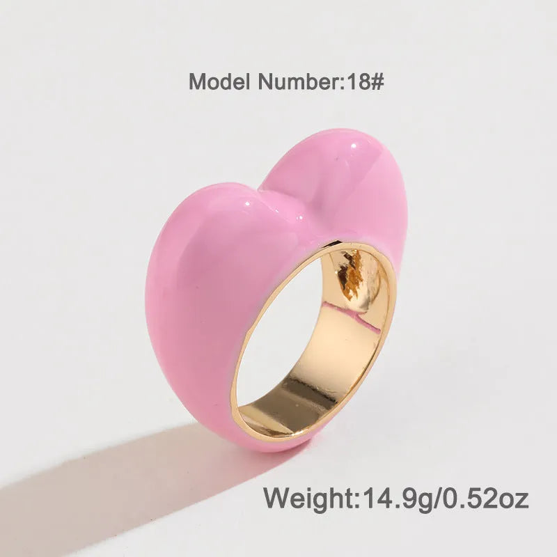 Colourful 3D enamel heart ring in zinc alloy with romantic design elements