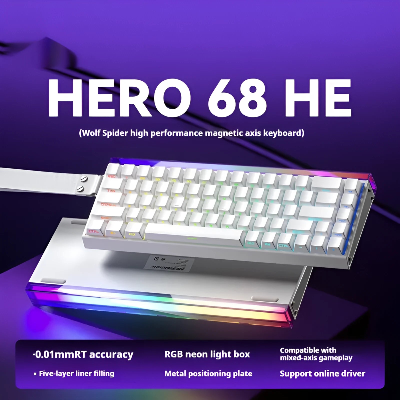 Magnetic axis mechanical keyboard with RGB lighting showing side-engraved design options