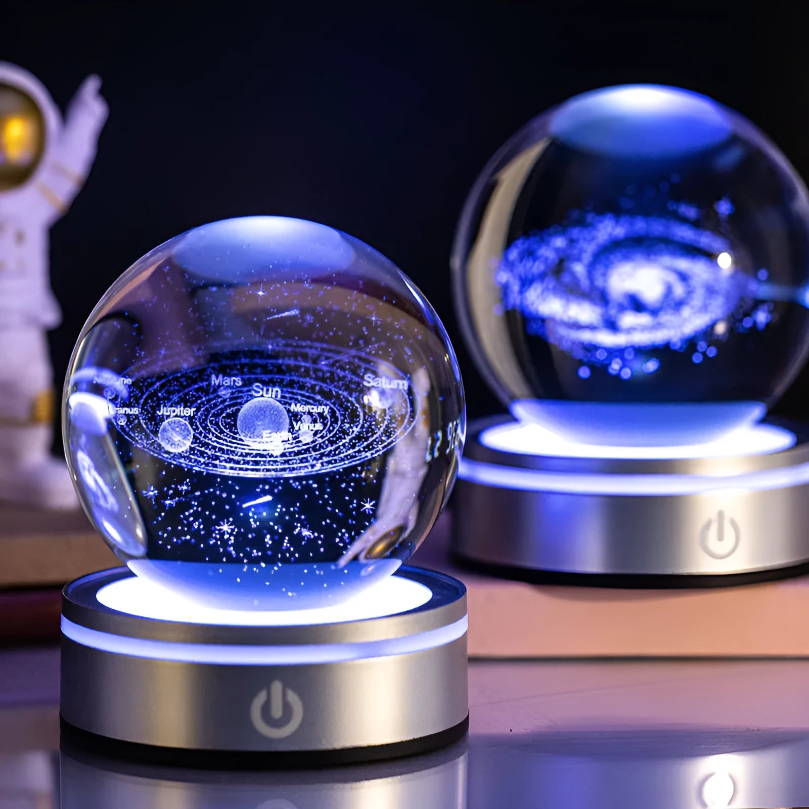 Creative 3D inner carving luminous crystal ball night lamp with colourful gradient and round touch base, 8cm, white crystal
