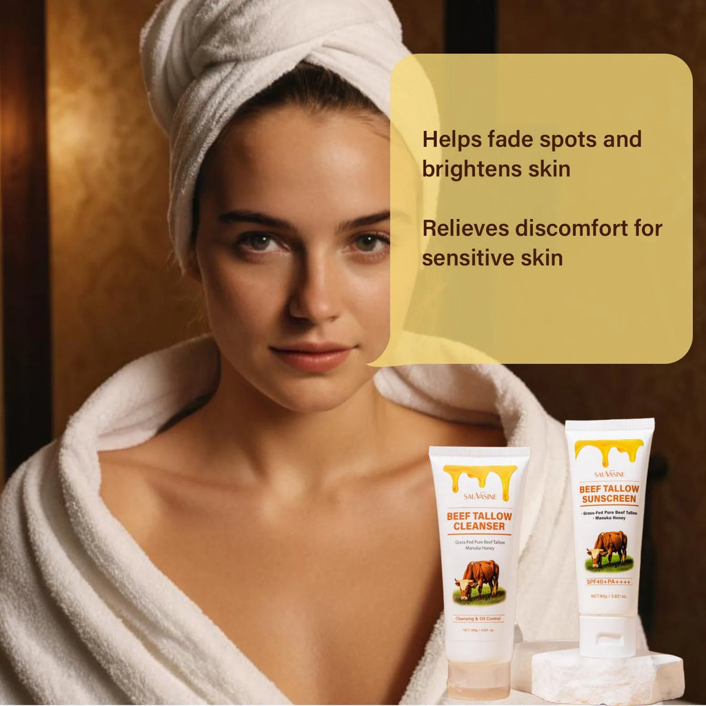 Butter Honey seven-piece skincare set including facial cleanser, face cream, lip balm, protective cream, body lotion, and facial scrub.
