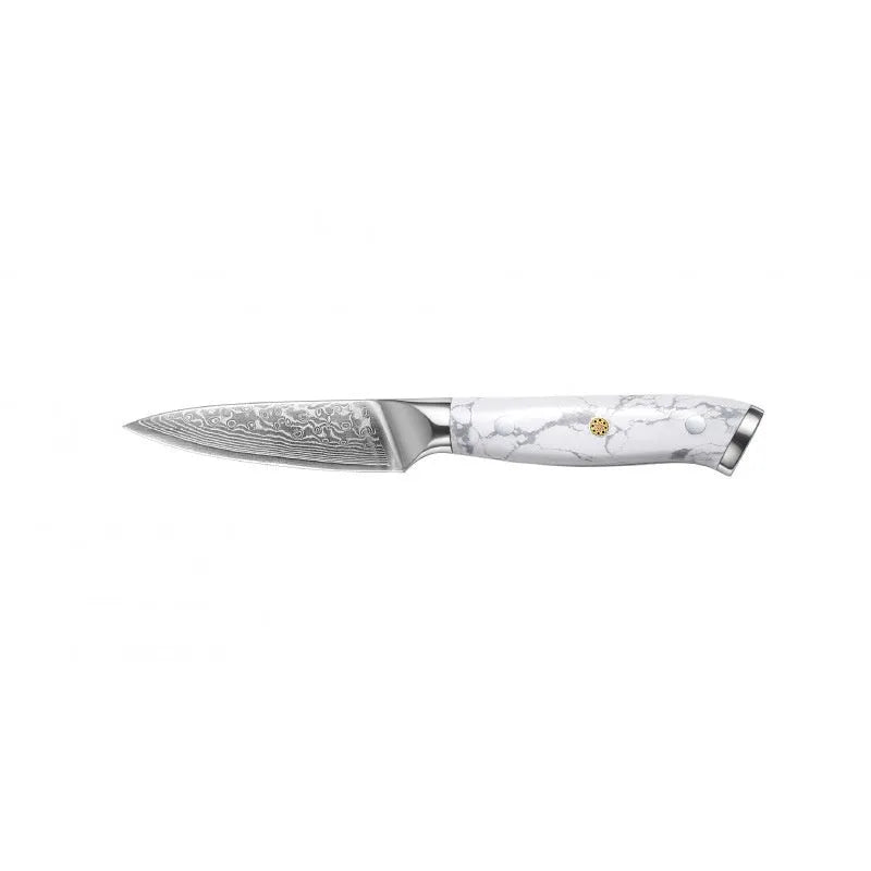 Damascus pattern chef's knife with VG10 steel blade and modern handle for kitchen use
