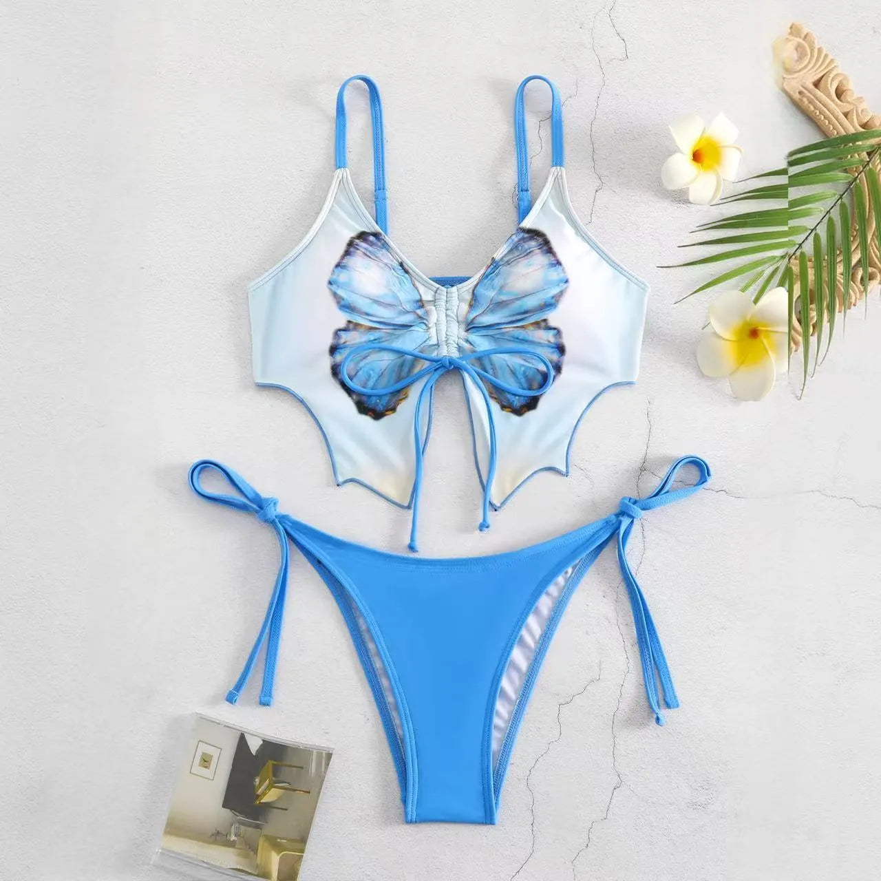 Women's bow-ins style bikini swimsuit with split-leg briefs in multiple colour options