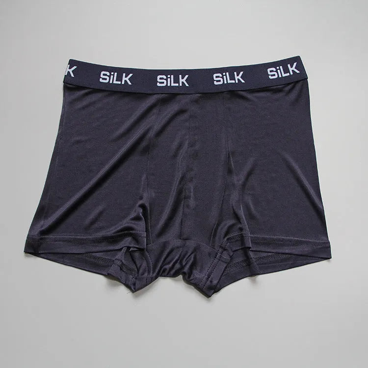 Men's silk shorts in navy blue with loose fit mid waist design