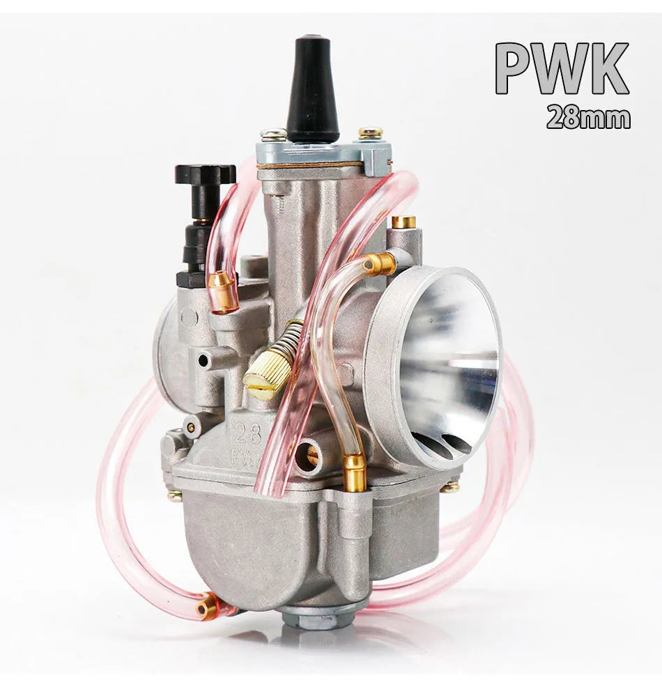 Sandblasted PWK motorcycle carburetor kit with sizes from 21mm to 34mm for engine modification.