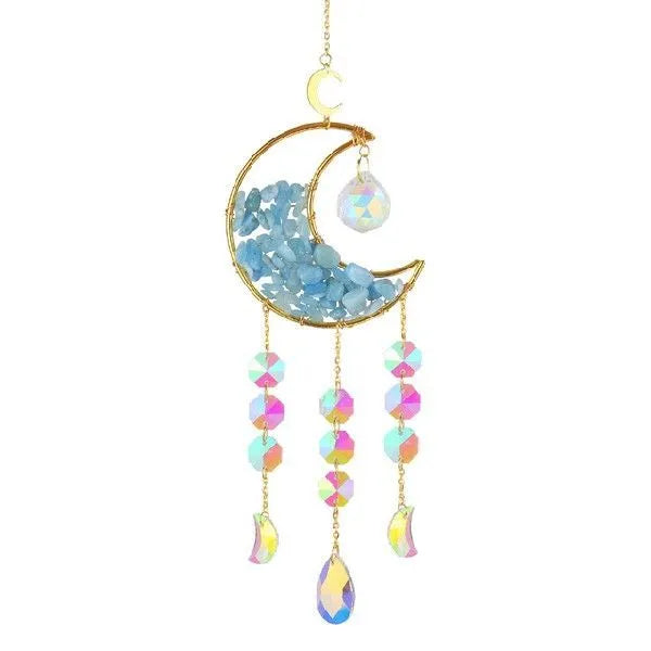 K9 crystal moon car pendant on a metal chain in a choice of colours.
