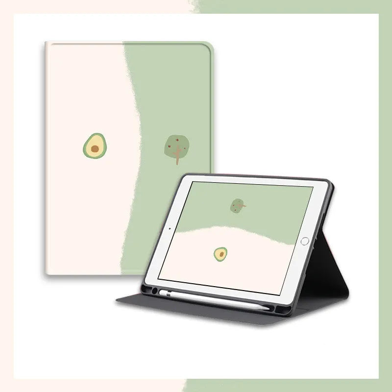 Literary avocado silicone protective case for Apple iPad, cartoon style