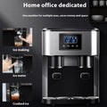 Black desktop ice making machine with stainless steel interior, showing ice maker, crusher, and cold water dispenser functions