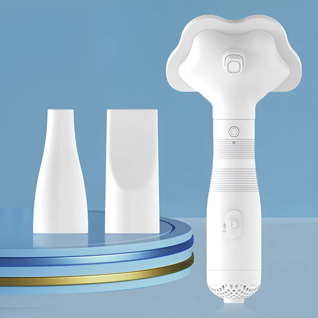 Three-in-one pet hair dryer with hot air one-click hair removal, pink and white, ABS material, 600W for dogs and cats