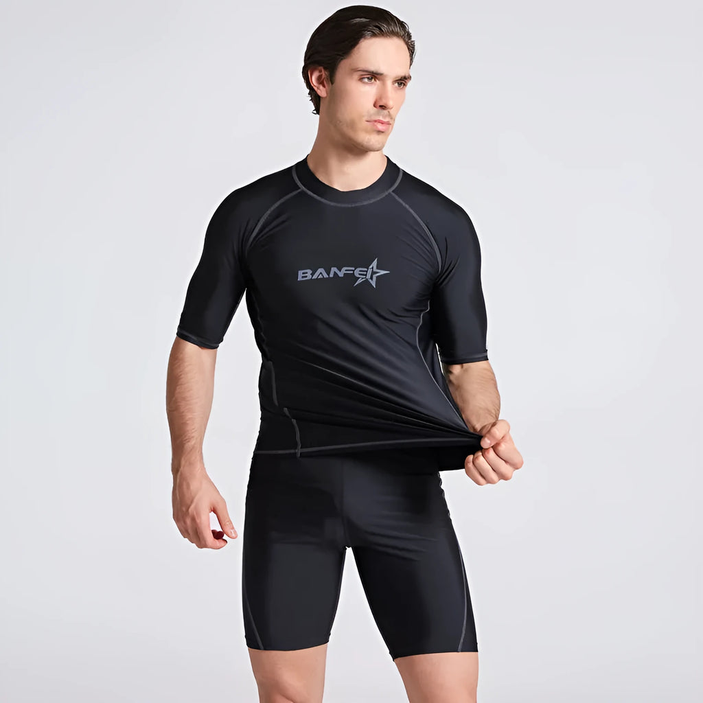 Men's quick-drying nylon swimsuit with half sleeves for swimming and water sports