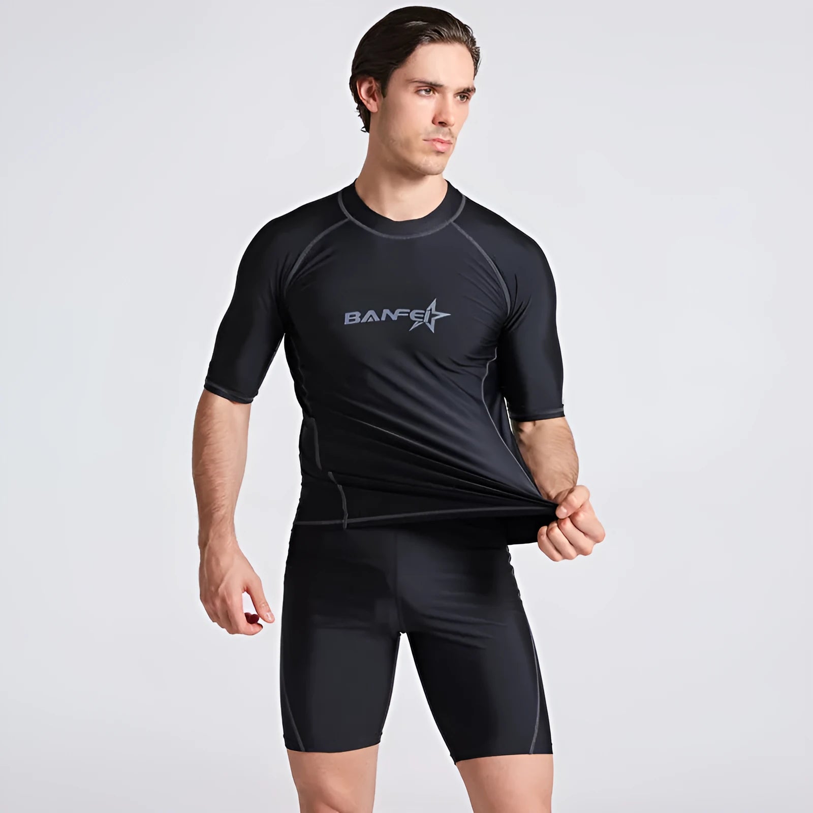Men's quick-drying nylon swimsuit with half sleeves for swimming and water sports