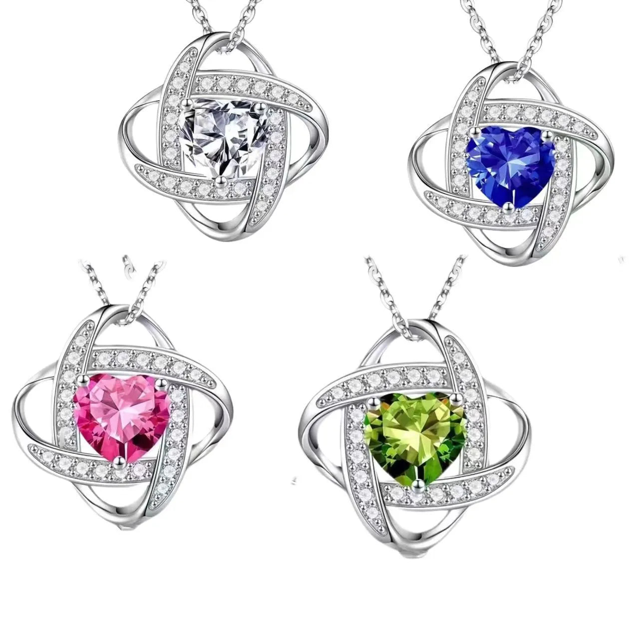 Women's European American style heart necklace with electroplated copper pendant in platinum-toned colours