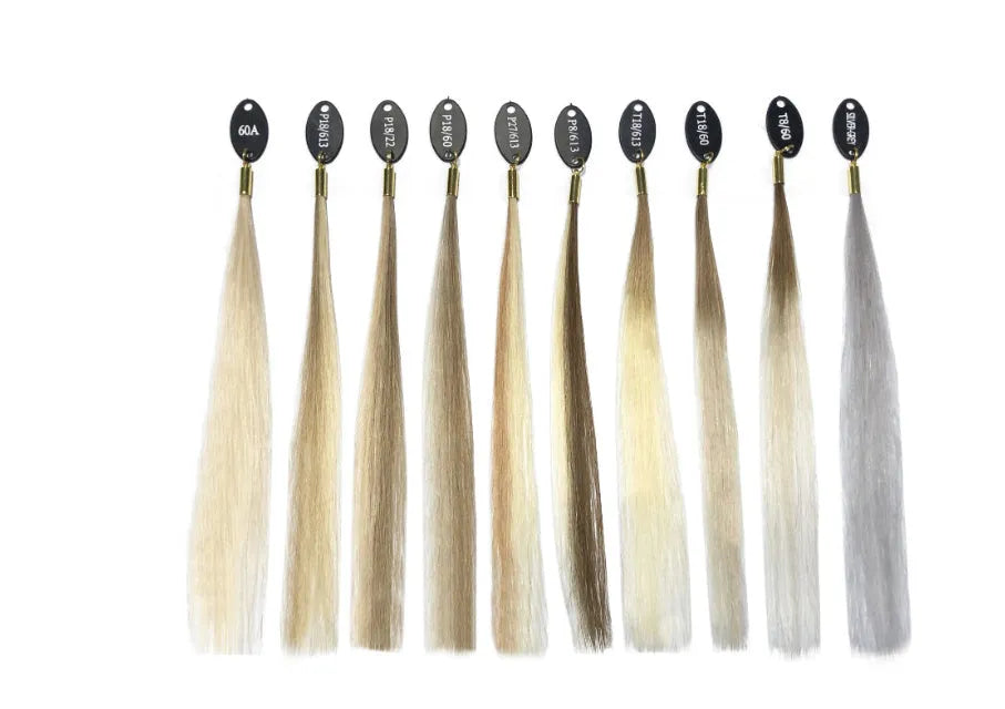 Hand-woven human hair colour board with 31 colour swatches for hairdressing use