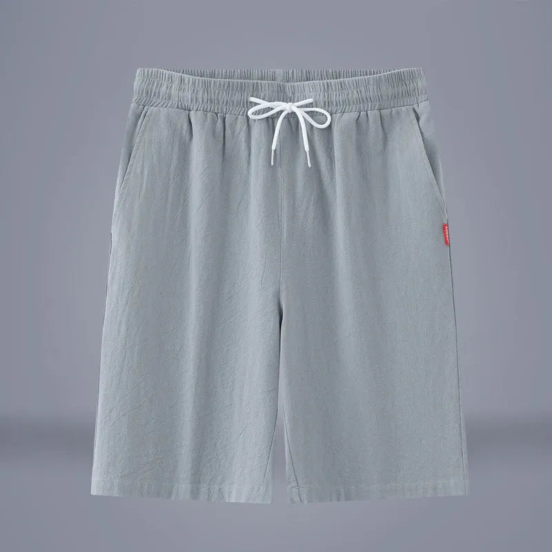 Chinese style cotton linen cropped trousers in Army Green with drawstring waist