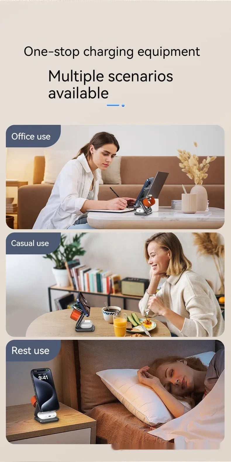 Foldable magnetic wireless charger phone holder in black or white with QC3.0 fast charging