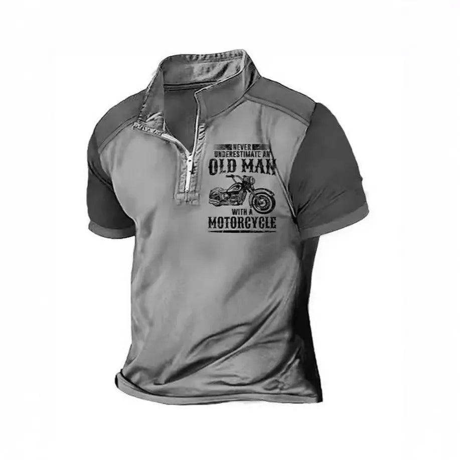Men's casual polo shirt with digital printed letter pattern and lapel collar in a colour from the PL02-GG7366/67/68/69 range.