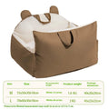 Removable washable car kennel for dogs in beige, shown in a vehicle boot with size options M and L.