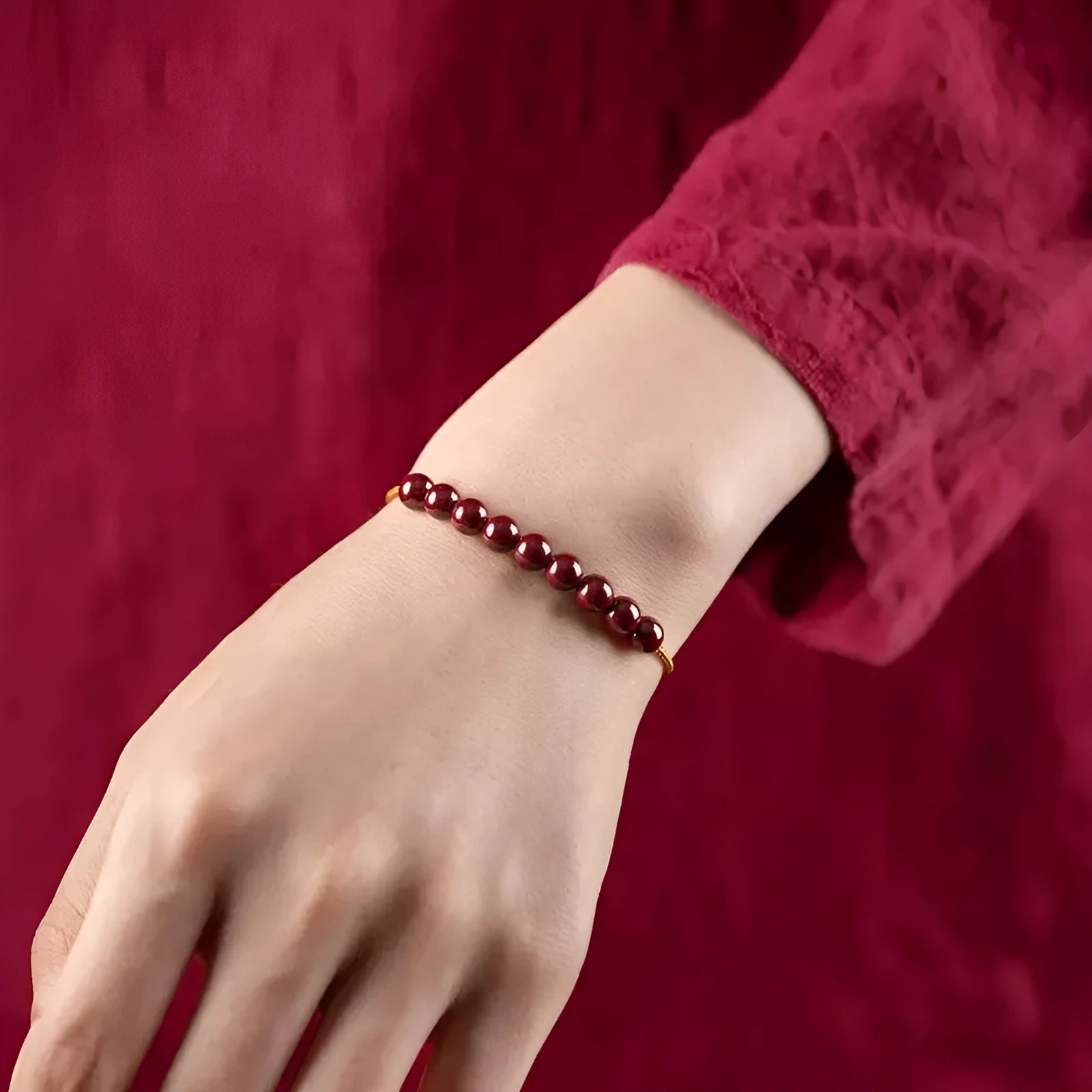 Cinnabar and Hetian jade bracelet with geometric beads on adjustable hand-woven cord