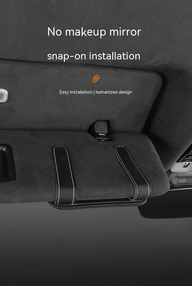 Leather car sun visor card holder with glasses clip function in multiple colour options