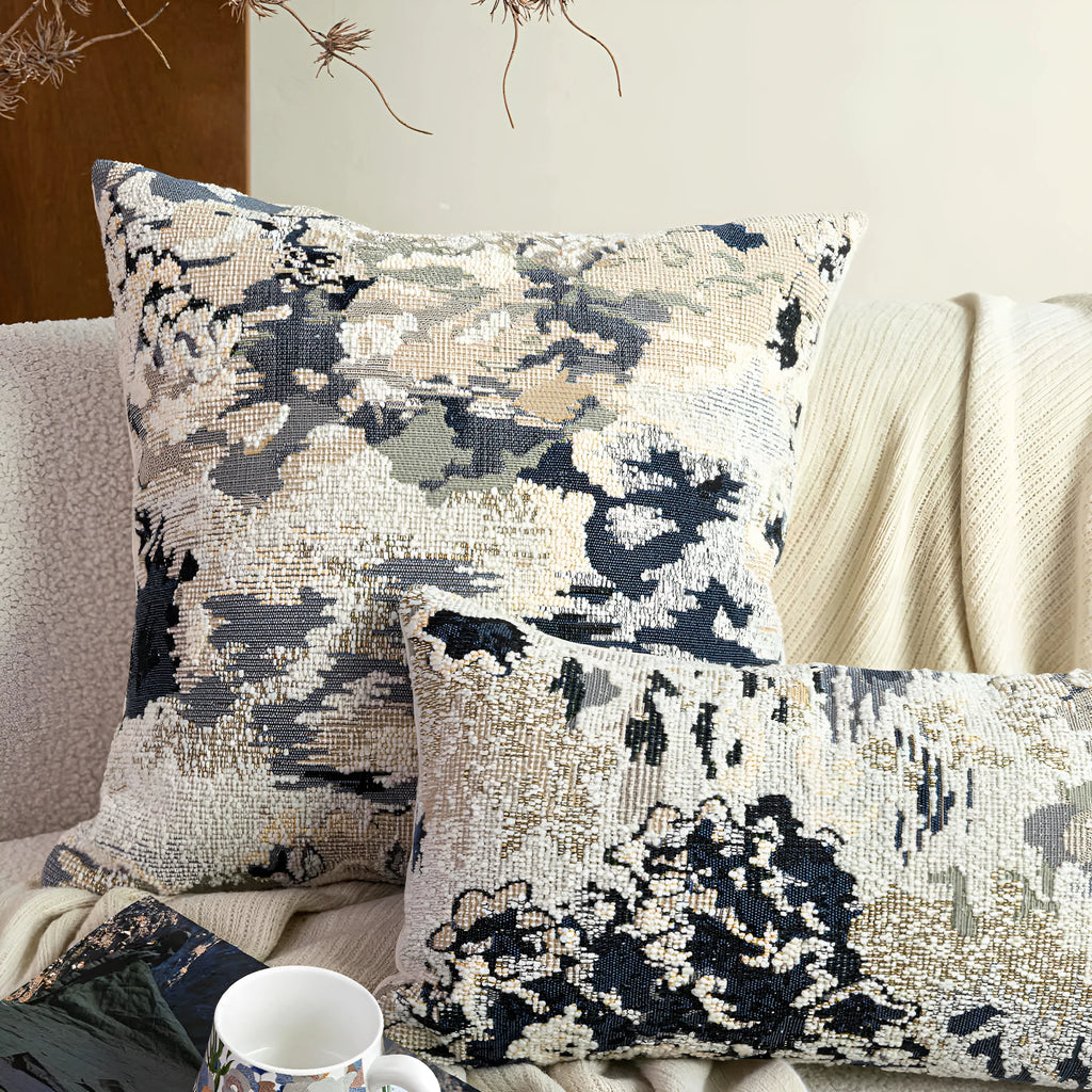 Spring flower blue abstract floral patterned feather velvet pillowcase for cushions.
