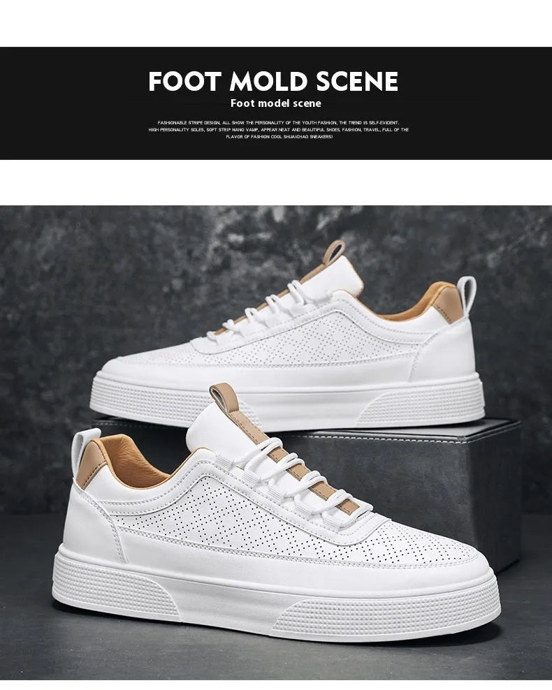 White and white khaki casual board shoes with thick bottom and lace-up closure