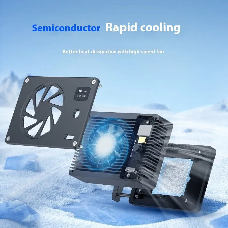 Black aluminium alloy radiator cooler fan with integrated blades, showing compact rectangular form.