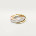 A silver couple ring with a full diamond band on a finger, showing geometric shape and personalised text engraving.