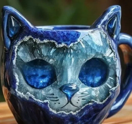 Purple geode mug with crystal cat design made from synthetic resin crafts material