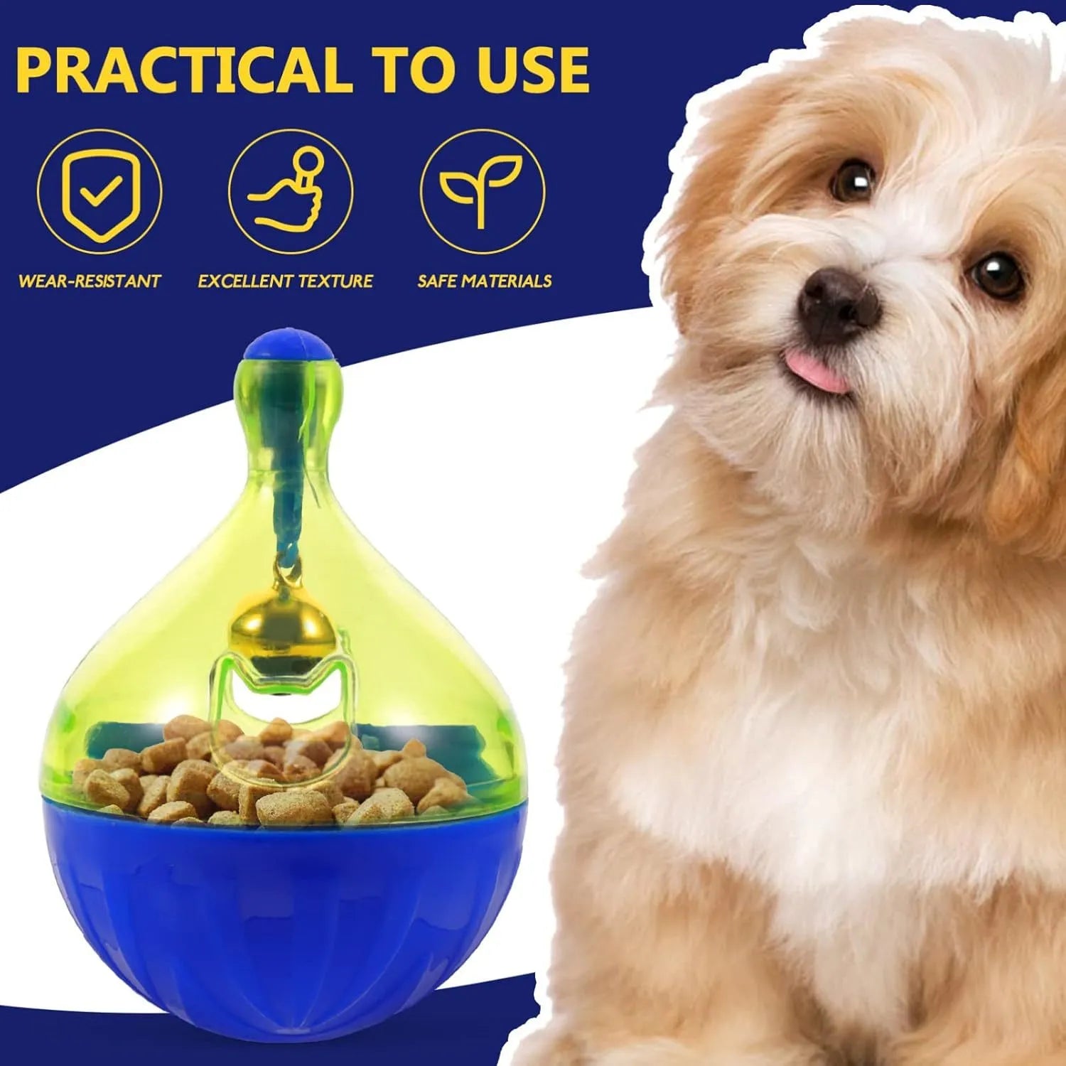 Tumbler-shaped interactive pet treat dispenser ball for dogs and cats with treat release holes
