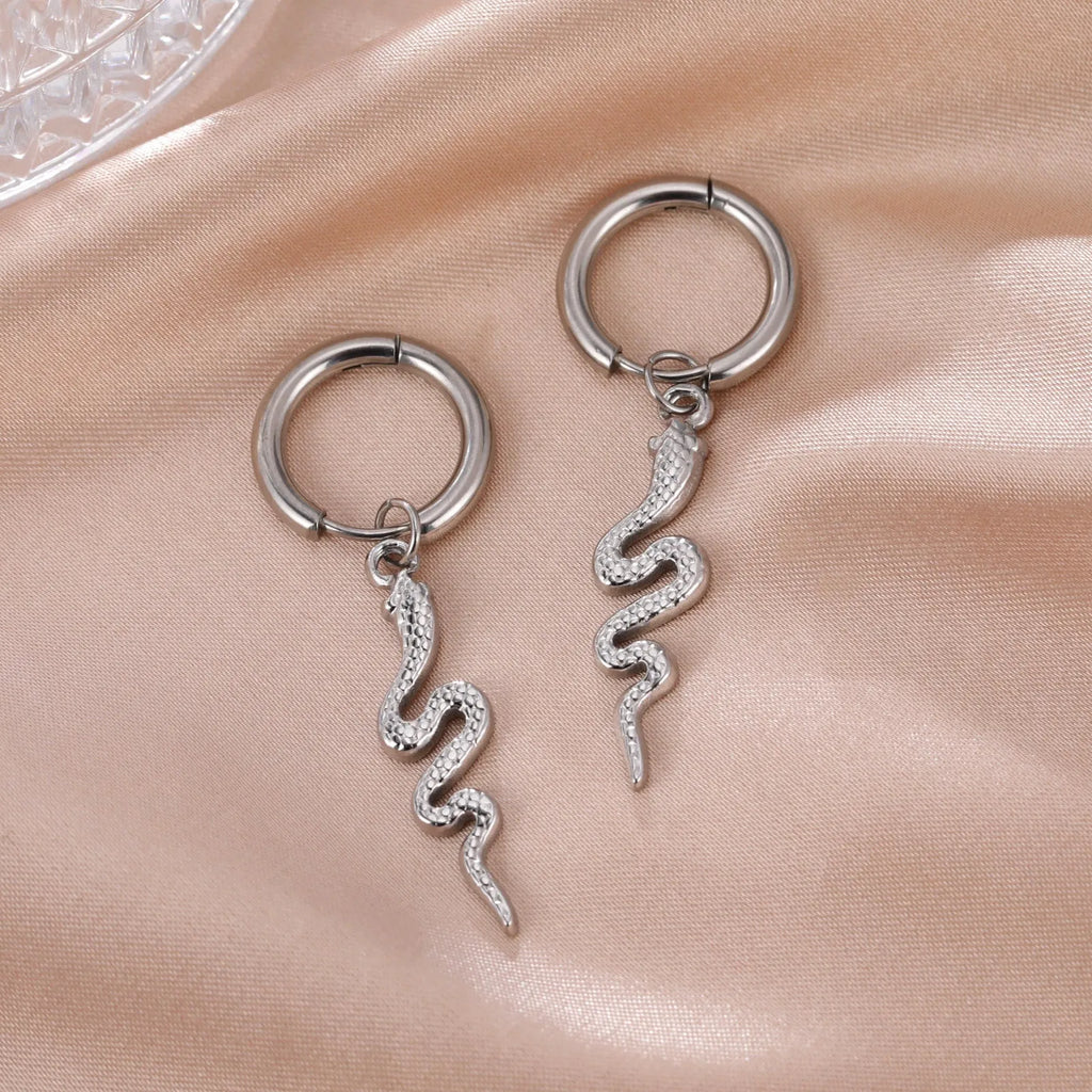 Stainless steel vintage snake-shaped clip-on earrings with gold plating.