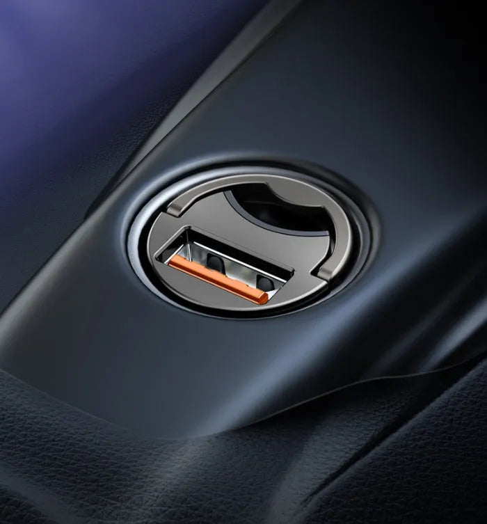 Electro-optical grey single USB port 30W car charger with 1 metre cable