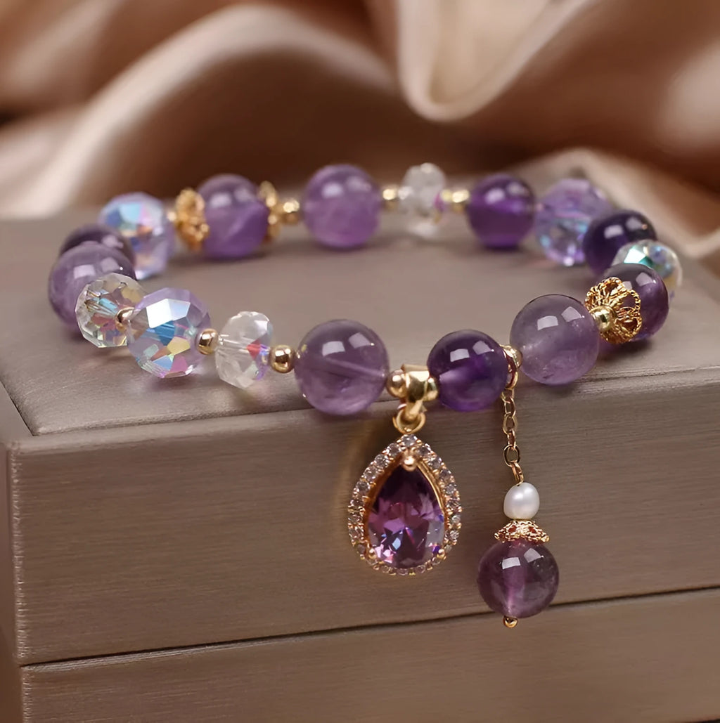 Purple amethyst bracelet for women with micro-inlay crystal processing