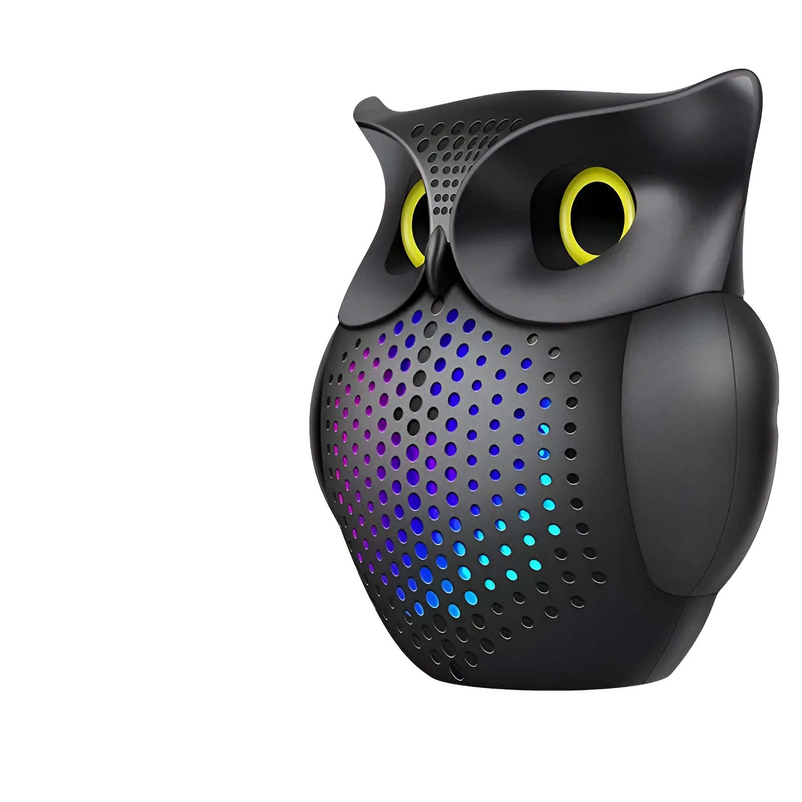 Black cartoon owl wireless Bluetooth speaker showing front design and compact size