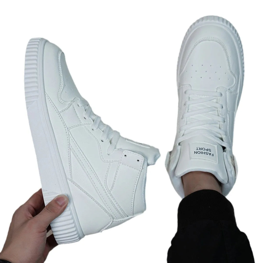 White microfiber men's casual shoes with round toe for autumn and winter leisure wear
