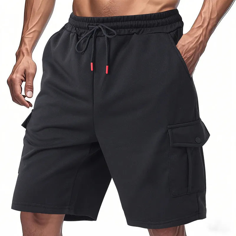 Men's heavy loose cargo shorts in terry fabric with multiple pockets in light grey colour