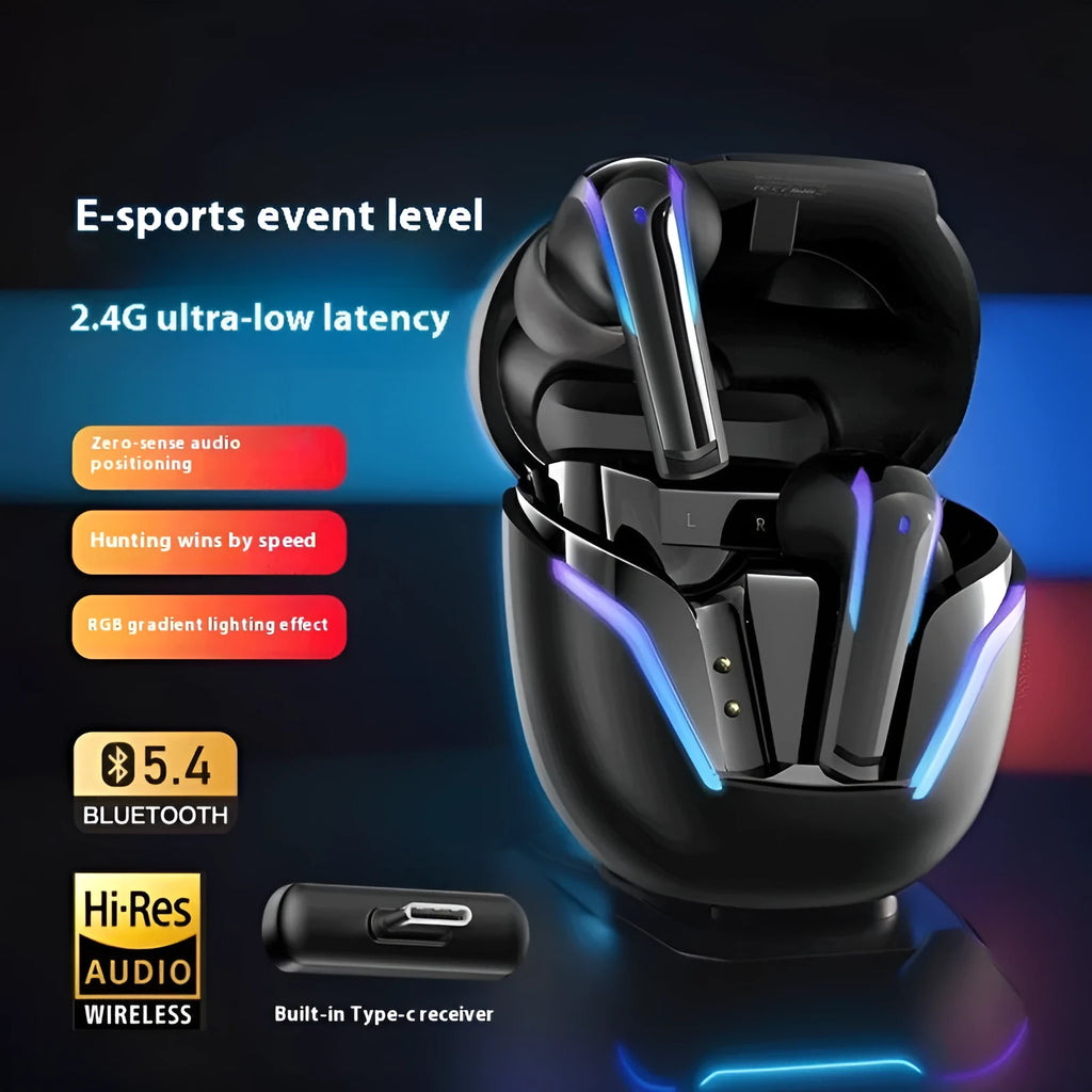 GameBuds G7 gaming earbuds with gradient breathing light in StarCraft Black, including 2.4G receiver