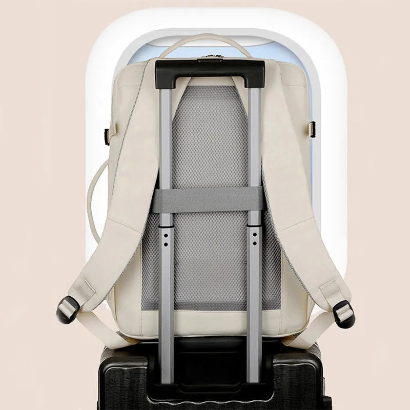 Waterproof Oxford cloth backpack in colour options showing multiple pockets and zippers, sized for a 15.6 inch laptop.