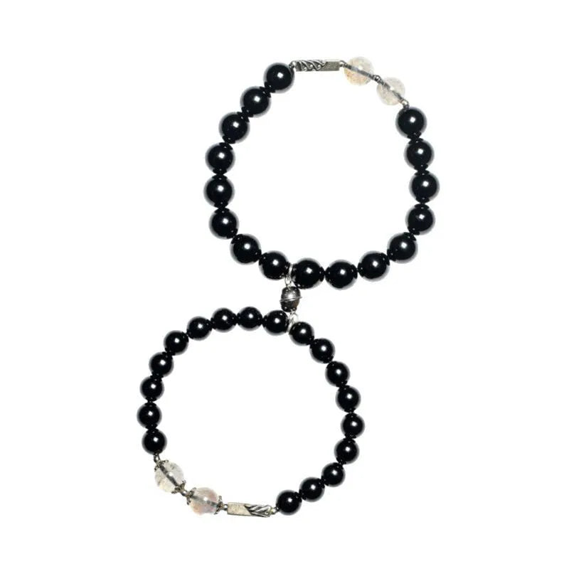 Obsidian Buddha beads couple bracelet DIY set showing 10mm and 8mm bead sizes in national style design