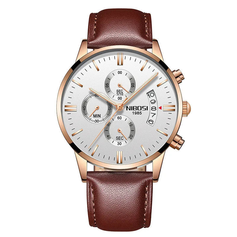Men's watch with 43mm dial diameter, 11mm thickness, 22mm strap, quartz movement, stainless steel case