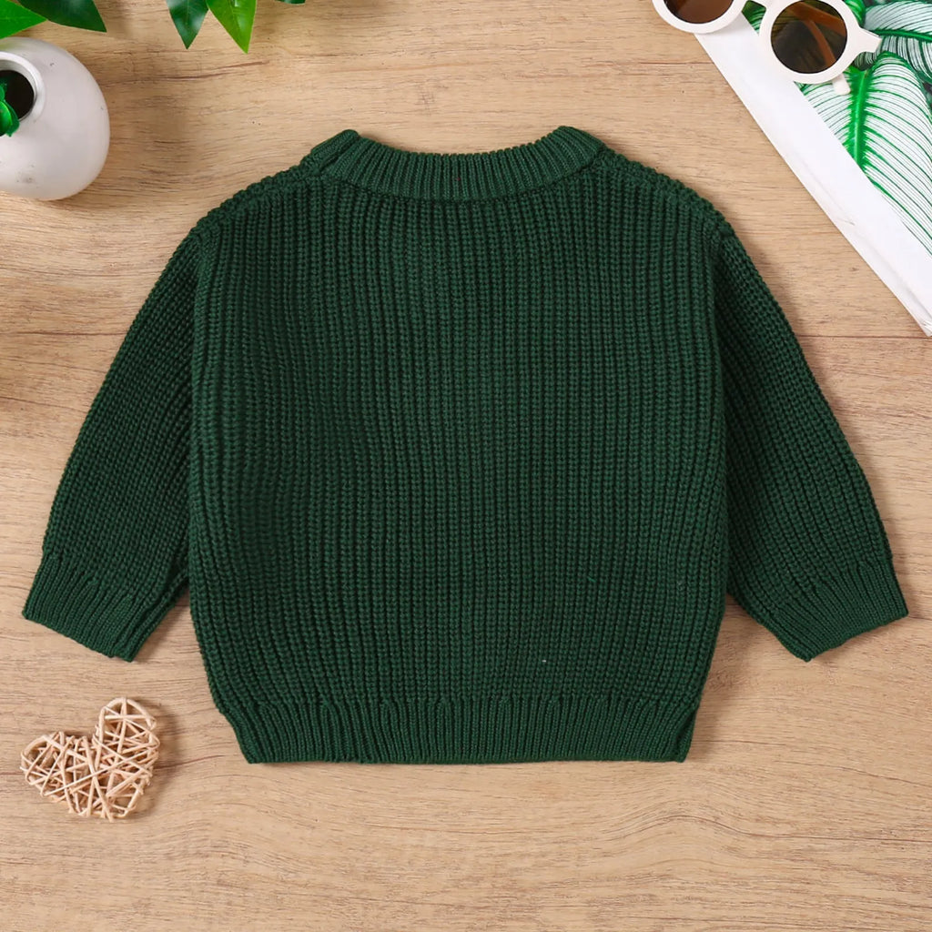 Children's cotton long-sleeve sweater with green cartoon avocado embroidery, pullover style, winter unisex top