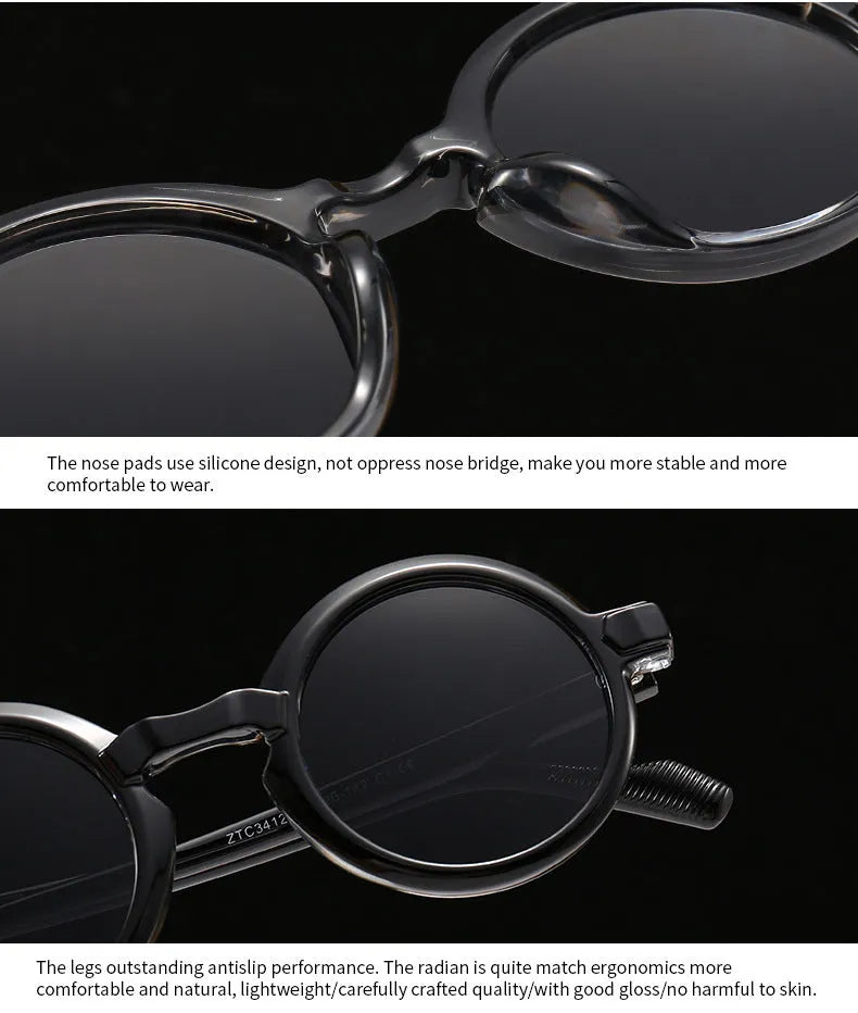 European American retro artistic round sunglasses C2 Black Frame Double Gray plastic full frame UV400 protection