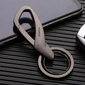 Zinc alloy double ring key waist hanger in black, chrome, and nickel colour options.