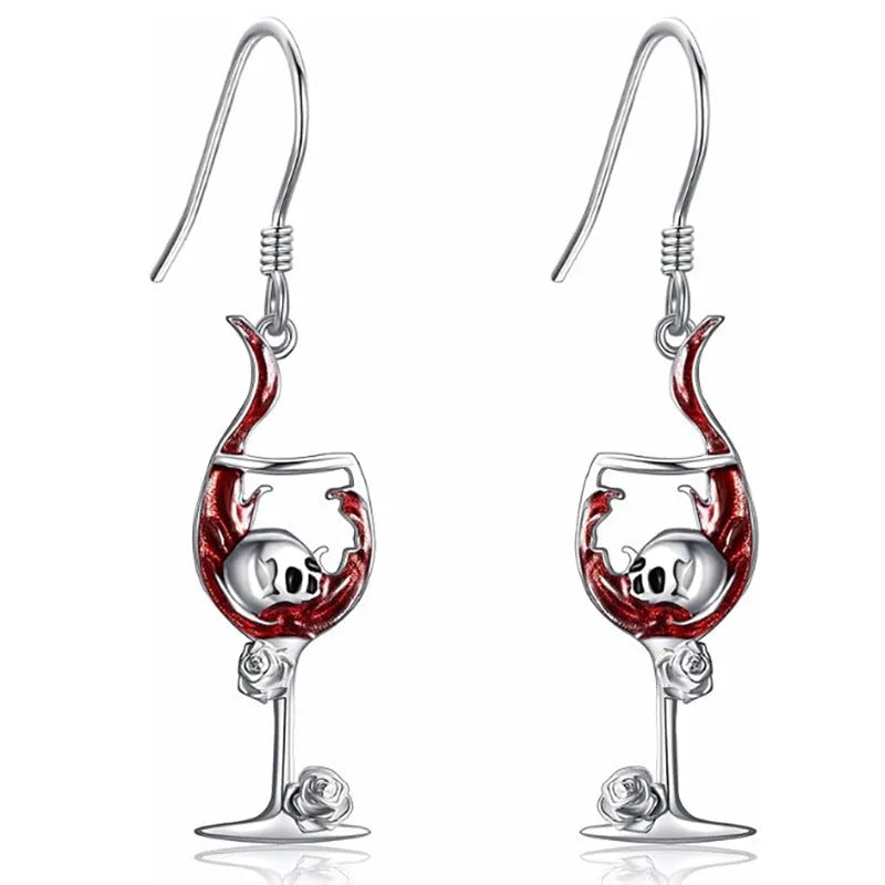 Halloween skull wine glass geometric earrings with zinc alloy electroplated finish