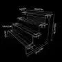 Transparent acrylic cosmetics storage rack with detachable shelves, displaying perfume bottles and small accessories