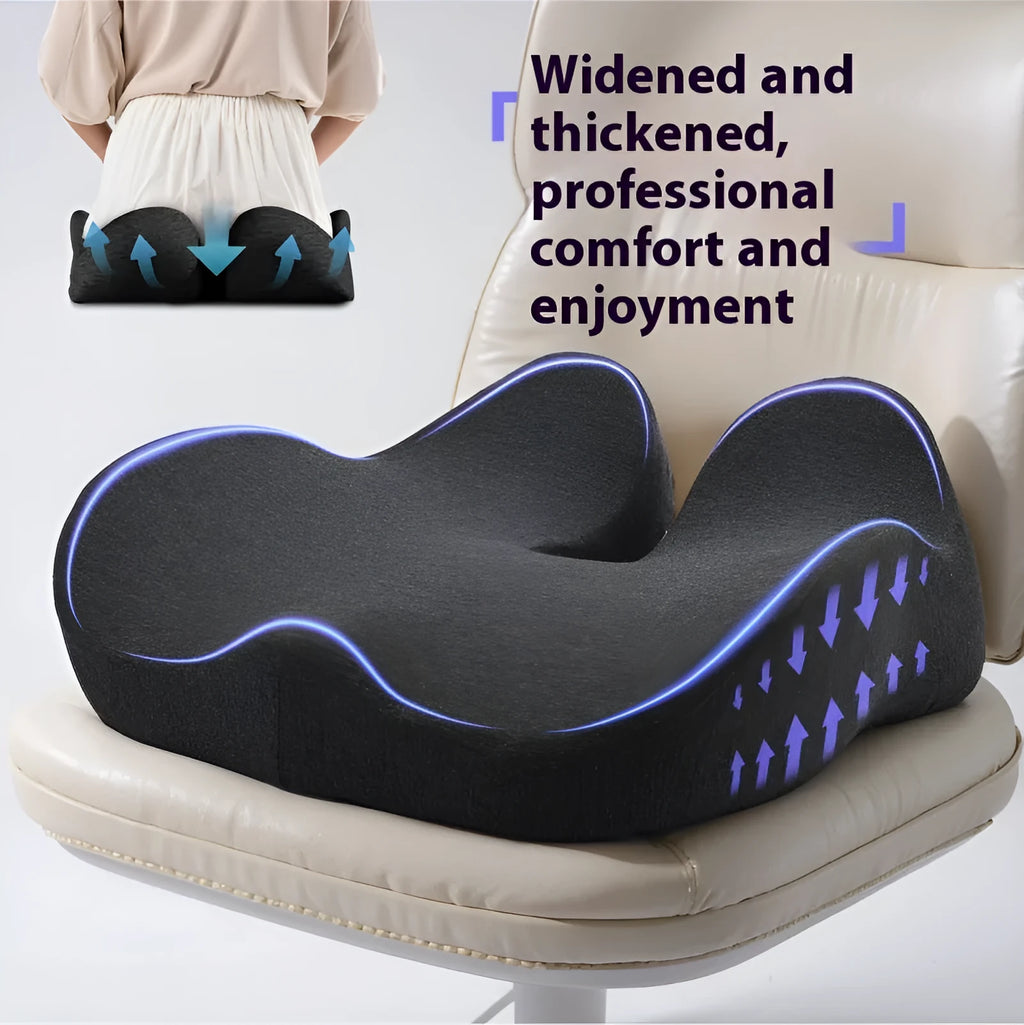 Memory foam office chair cushion in light grey, black, or green measuring 46x43x12cm