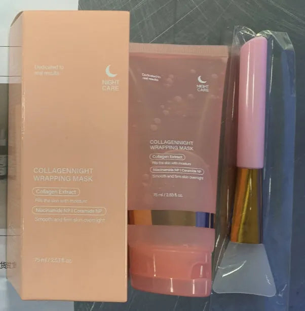 Collagen night mask in 75ml bottle with application brush for skin firming and hydration