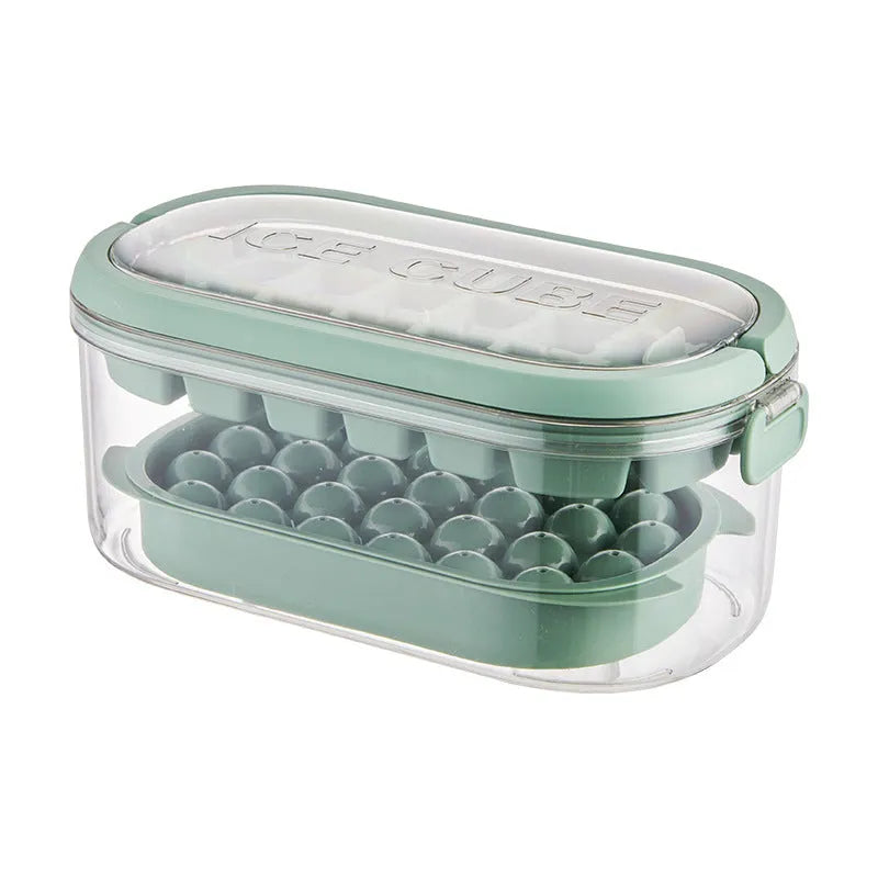 DIY Silicone Ice Grid portable ice box with 54 ice cubes in two layers, Fresh Green hard base model, modern simple design